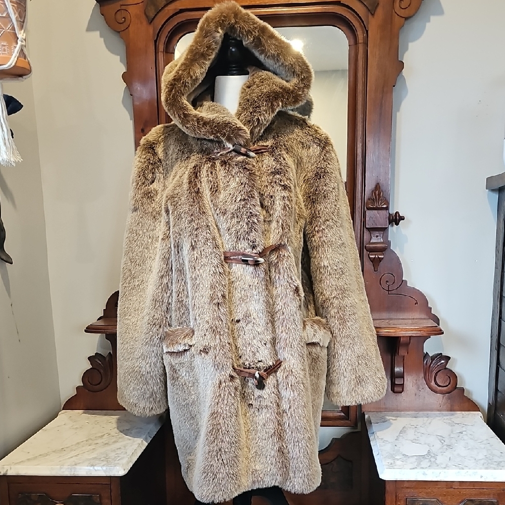 Luxurious Faux Fur Toggle Coat with Hood